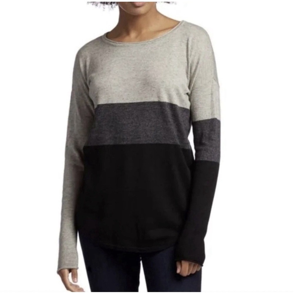 Smartwool Women's S Shadow Pine Crew Sweater Gray Black‎ Colorblock Merino Wool